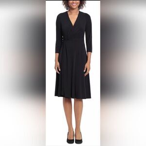 LONDON TIMES Side-Twist A-Line Dress NWT size 8 black